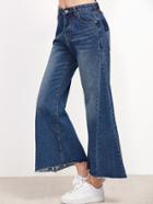 Shein Blue Bleach Wash Raw Hem Flare Jeans