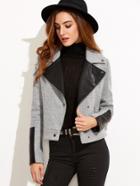 Shein Heather Grey Contrast Faux Leather Combo Jacket