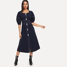 Shein Contrast Stitch Button Front Dress