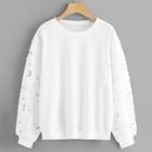 Shein Plus Floral Lace Sleeve Solid Sweatshirt