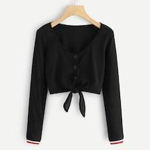 Shein Button & Knot Front Tee