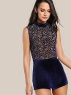 Shein Two Tone Form Fitting Flocked Velvet Romper
