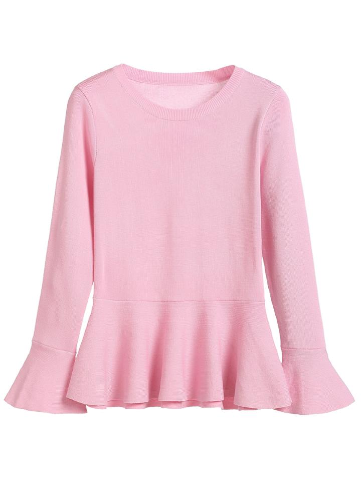 Shein Pink Ruffle Hem Sweater