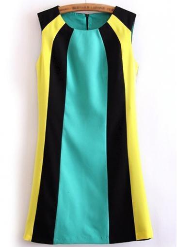 Rosewe Trendy Color Block Round Neck Sleeveless Dress For Woman