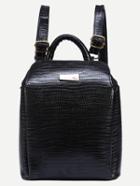 Shein Lizard Embossed Faux Leather Structured Backpack - Black