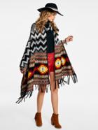 Shein Fringe Hem Chevron Open Front Shawl Sweater