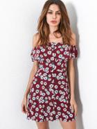 Shein Bardot Frill Layered Daisy Print Swing Dress