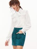 Shein White Tie Neck And Cuff Textured Ruffle Blouse