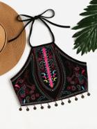 Shein Tribal Print Coin Fringe Detail Halter Top