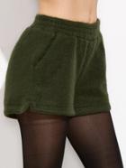 Shein Army Green Elastic Waist Slit Side Shorts