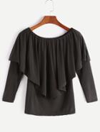 Shein Black Boat Neck Ruffle Layered T-shirt