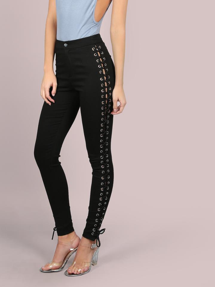 Shein High Waisted Laced Side Skinnies Black