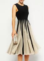 Rosewe Mesh Splicing Color Block Mid Calf Dress