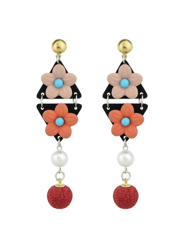 Shein Red Simulated-pearl Colorful Flower Dangle Earrings