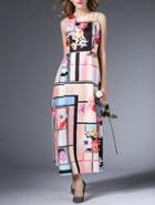 Shein Multicolor Round Neck Sleeveless Print Maxi Dress