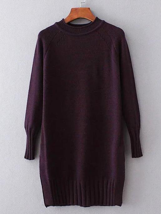 Shein Purple Ribbed Trim Long Sweater
