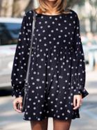 Shein Black Round Neck Polka Dot Loose Dress