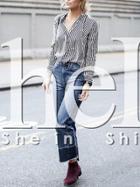 Shein Women Black White Vertical Striped Shirt