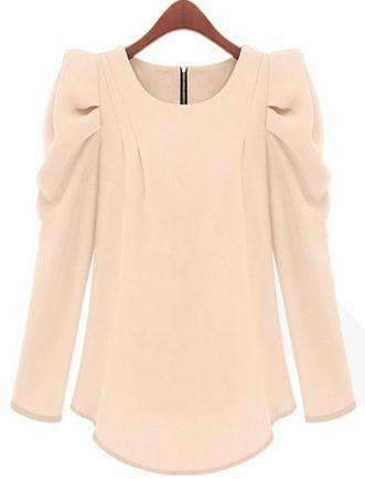 Shein Apricot Puff Sleeve Zipper Slim Blouse