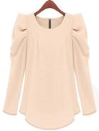 Shein Apricot Puff Sleeve Zipper Slim Blouse