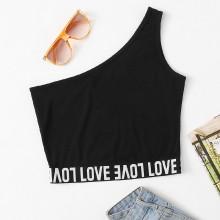Shein Letter Print One Shoulder Top