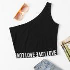 Shein Letter Print One Shoulder Top