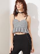 Shein Black And White Plaid Bustier Peplum Cami Top