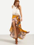 Shein Multicolor Print Bow Split Skirt