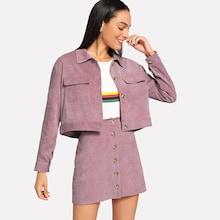 Shein Corduroy Solid Single Breasted Top With Skirt