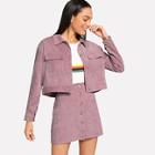 Shein Corduroy Solid Single Breasted Top With Skirt