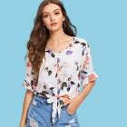 Shein Knot Front Floral Top