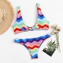 Shein Knot Front Wave Pattern Bikini Set