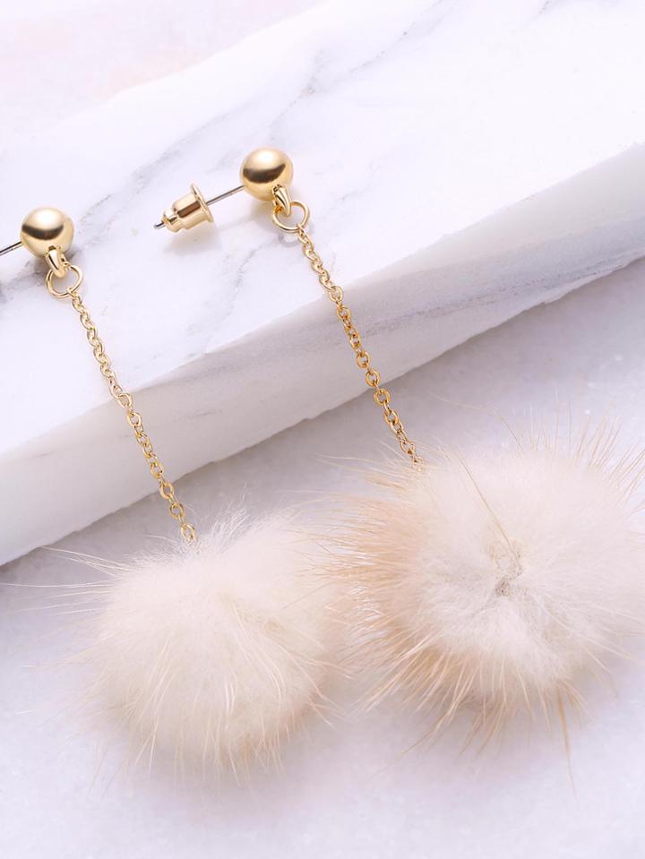Shein Beige Pom Pom Drop Earrings