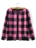 Shein Hot Pink And Black Checkered Open Front Cardigan