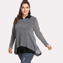 Shein Plus Contrast Mesh Asymmetric Top With Sleeveless Blouse