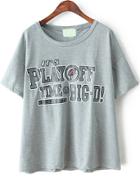 Shein Grey Round Neck Letters Print Loose T-shirt