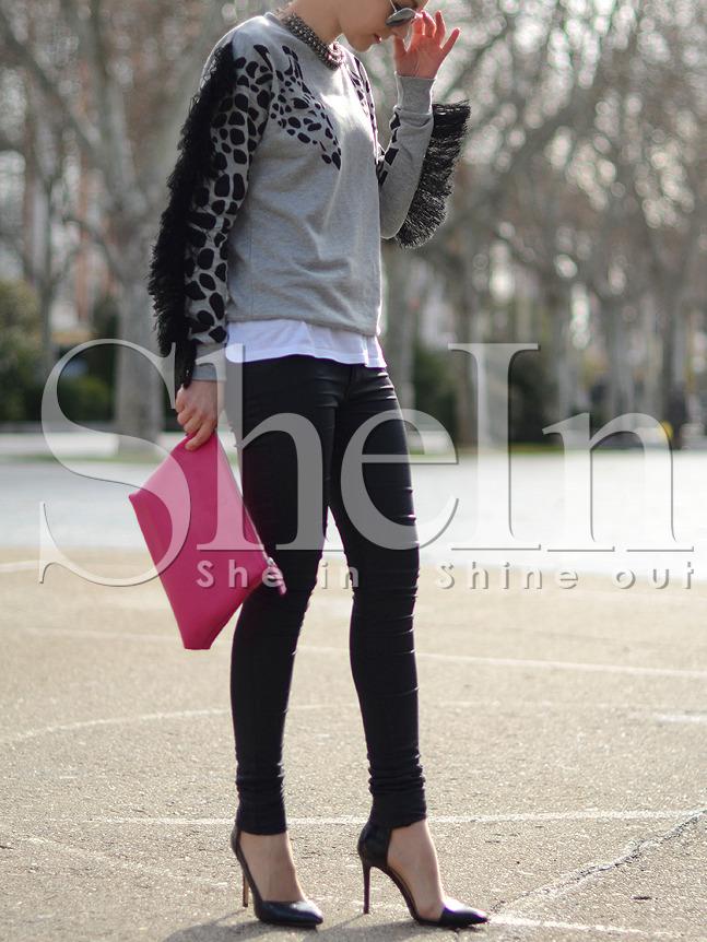Shein Grey Long Sleeve Tassel Sweatshirt