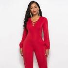 Shein Lace Up Straight Leg Jumpsuit