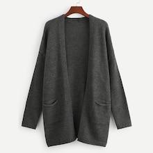 Shein Plus Pocket Patched Solid Cardigan