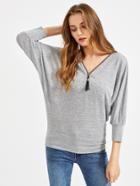 Shein Tasseled Zip Neckline Heathered Dolman Sweatshirt