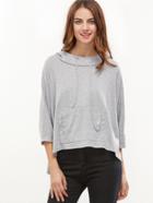 Shein Heather Grey 3/4 Sleeve Pocket Front Hoodie