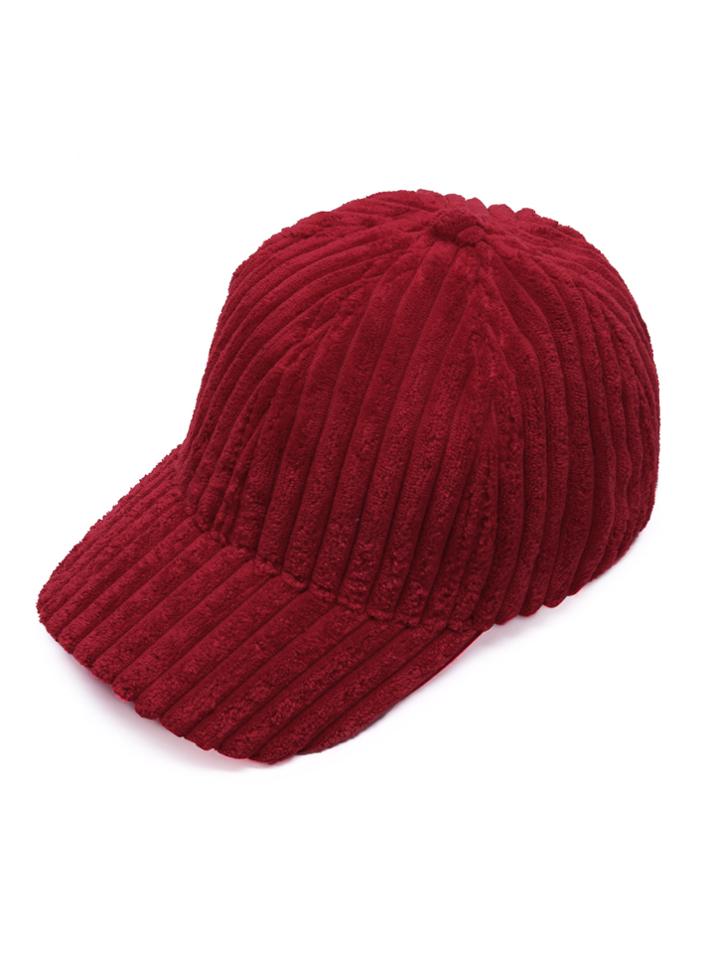 Shein Red Ribbed Velvet Warm Baseball Cap