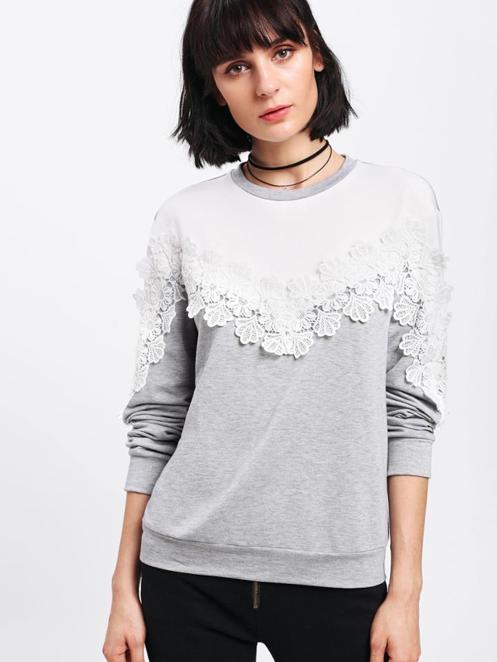 Shein Cut And Sew Applique Sweatshirt