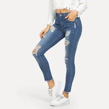 Shein Distressed Raw Hem Crop Jeans
