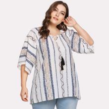 Shein Plus Tassel Tie Raglan Sleeve Top