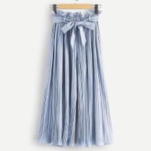 Shein Self Tie Waist Frill Trim Pleated Pants