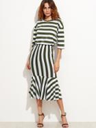 Shein Striped Drop Shoulder Seam Top With Mermaid Skirt