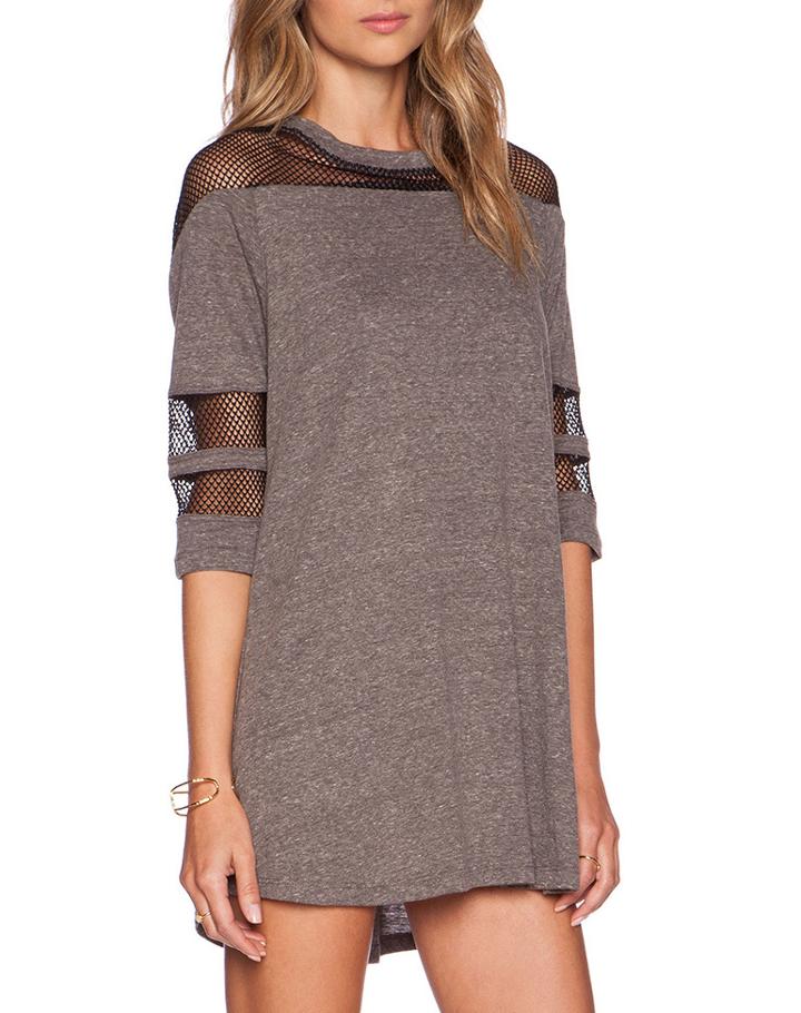 Shein Grey Half Sleeve Contrast Mesh Yoke Dress