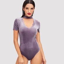 Shein Cut Out Choker Neck Scalloped Trim Bodysuit