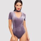 Shein Cut Out Choker Neck Scalloped Trim Bodysuit